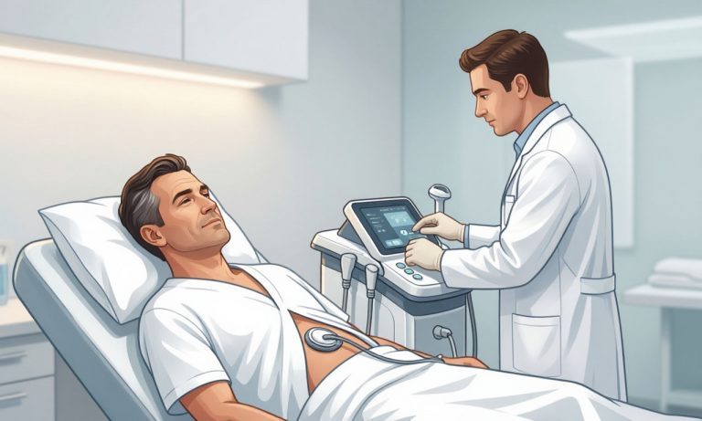 Пациент на процедуре Indiba в медицинской клинике DR PROF — физиотерапия для мужчин